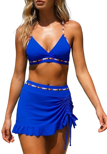SNUOEN Women’s Bikini Set High Waist Sexy V-Neck Two-Piece Swimsuit with Color Block Drawstring Tankinis