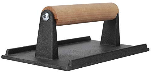 BRRNOO Presse-burger et Plancha Barbecue en Fonte avec Manche en Bois pour Grill Extérieur Panini Tortilla