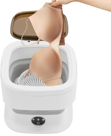 TONFEION Mini lavatrice pieghevole, lavatrice portatile, da campeggio, piccola per vestiti del bambino, biancheria intima o oggetti, 3 modalità di pulizia, capacità 10 l (grigio)