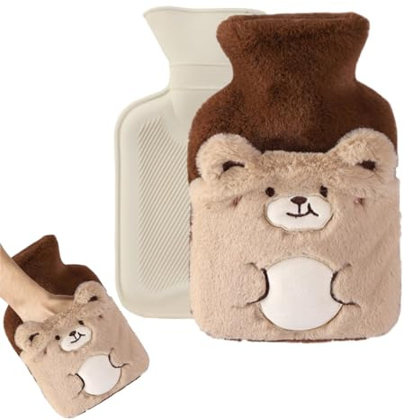 MHwan Bouillotte Eau Chaude Enfant, Adorable Bouillote Ours avec Housse, Peluche, Douce et Moelleuse, Petite 500 ml, Sûre, Antidéflagrante et Antifuite, Amovible et Propre