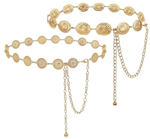 Gold Chain Belt, Adjustable Waist Chain for Women, 2 Pack Gold Belly Chain Set, Western Cowgirl Fashion Accessory, Perfect for Festivals, Parties and Daily Wear