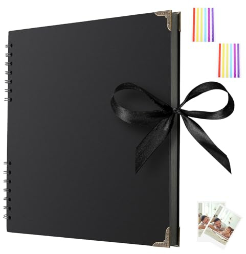 DDUP Scrapbook Photo Album 60 Sides-20.5x 20.5cm,Thick Kraft Paper Spiral Bound Scrap Book,Wedding Picture Scrapbooking Album 180gsm Memory Book Ideal for Memories (Black)
