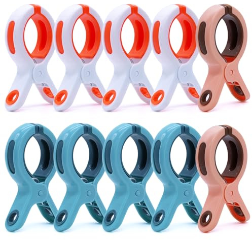 PWGHWG 10 Stück Wäscheklammern Groß, Handtuchklammern für Strandliegen, Winddicht Strandtuch Klammern, Große Klammern, für Sonnenliegen, Tägliche Wäsche, Bettwäsche, Badetuch (3 Farben)