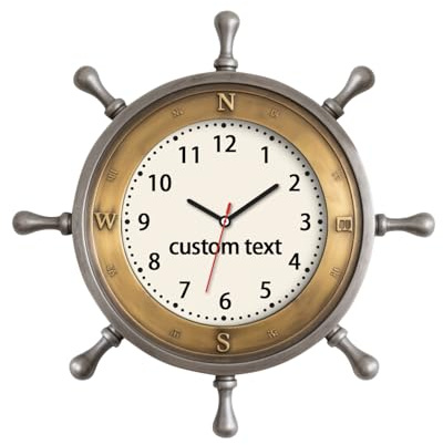 VWCSDSCS Personalized Nautical Compass Wall Clock Custom Text Coastal Beach or Sea Theme Decor for Helmsmen, Homes, Boating Ships, Patios, Pools & Porches