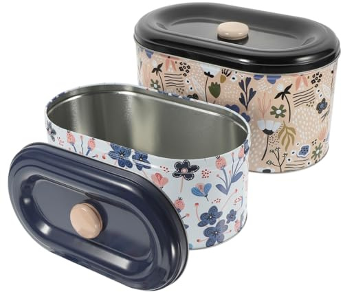 ABOOFAN 2piezas Caja Metálica Para Galletas y Dulces Con Tapa Hermética Caja De Hojalata Para Almacenamiento De Snacks y Chuches Diseño Floral Para Navidad y Fiesta