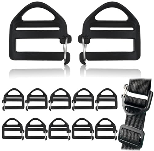 FONHREW 12 Stücke Schnallen mit Zwei Löchern(25mm) Verstellbare Schnallen Gurtband Gurtschnalle Kunststoff Ersatz Steckschnalle Rucksack Verschluss Rucksackschnalle für Rucksack und Koffer (Schwarz)