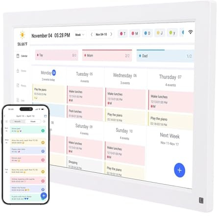 Fockety 15,6 Zoll digitaler Kalender und Aufgabenplan, interaktives Smart-Touchscreen-Display zur Wandmontage für Familienpläne, elektronischer Kalender mit 32 GB und Essensplaner (EU-Stecker)