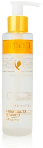 HERBASOL Struccante Bifasico Addolcente Occhi e Viso – Con Camomilla, Olio di Mandorle, Carota, Calendula e Aloe – Rimuove Trucco Waterproof, Lenisce e Idrata – Pelle Sensibile 150ml