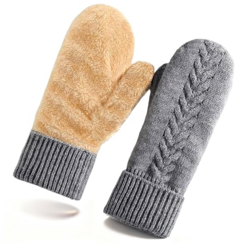 LSZYMM Fausthandschuhe Damen,Warme Winterhandschuhe mit Fleece Futter,Gestrickte Thermohandschuhe Damen Winter,Outdoor Handschuhe Geschenk für Damen