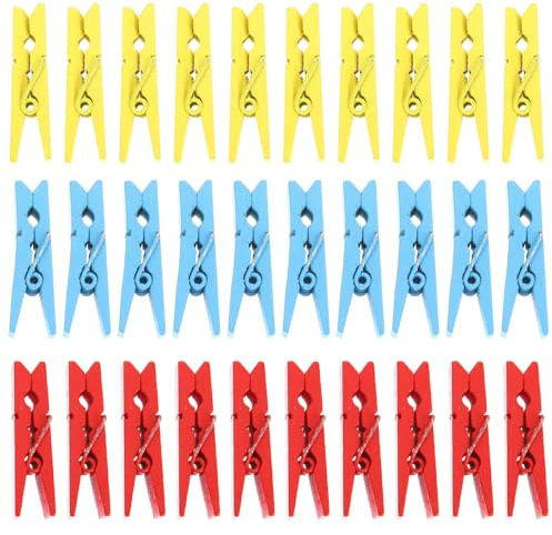 BESPORTBLE Mini Mollette da Bucato Colorate in Legno, Clip per Foto Arcobaleno, Piccole Mollette Artigianali Resistenti, per Decorazioni Casa e Ufficio, Set da 30 Pezzi (Rosso, Giallo, Blu
