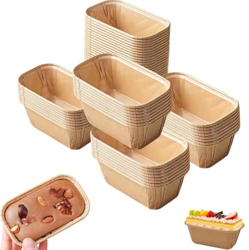 50 PCS Moules à Gâteaux Jetables en Papier Antiadhésif,Mini Moules Rectangulaires de Cuisson Résistants,pour Cake,Muffins et Gâteaux Pratique Rectangulaires en Papier Antiadhésif