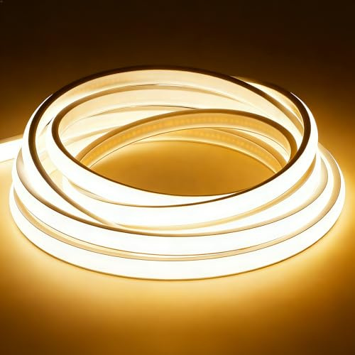 Hmuaog COB LED Streifen 230V Direktanschluss, 1400Lm/m Extra Hell Lichtband IP67 Wasserdicht, Punktfreies LED Band für Außen Garten Küche Akustikpaneele (Warmweiß, 3 m)