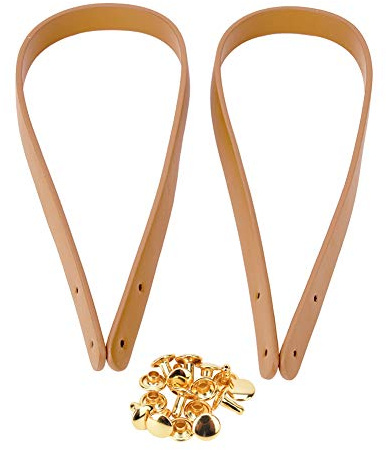 2 Pezzi Tracolla per Borsa, Parti di Borsa Fai da Te in Pelle Crosta, Accessori per Tracolla Fatti a Mano con 8 Set Set di Rivetti in Oro Chiaro, per Borse Tote Borse Sostituzione (Beige)