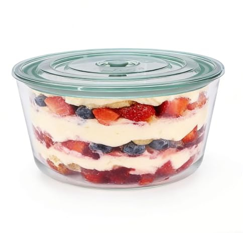Punorric 3L Trifle Bowl, Trifle Bowl Glass Large with Airtight Lid, Serving Dishes & Clear Mixing Bowl for Dessert, Cake, Salads and Pudding & Party Display, Microwave &Dishwasher Safe