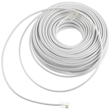 ROMISBABA Cavo Telefonico Rj11 6P4C a 4 Conduttori 20 Metri Bianco per Telefono Fax e Modem Prolunga Rete Fissa Connettore Modulare per Estensione Connessione Telefonica Domestica