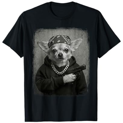 Street Style Chihuahua Hund Gangster Bandana & Kette Lustig T-Shirt