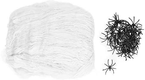 Baxnore Decorazioni Ragnatela di Halloween Ragnatele Super Elastiche con 40 Ragni Finti Realistici Annodati a Mano in Gomma di Poliestere Resistente per Decorazioni per Interni ed