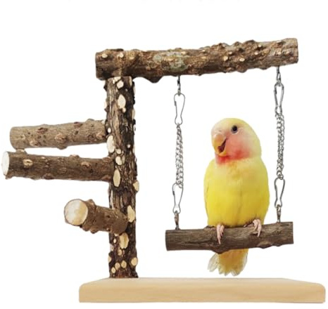 Generisch Vogelspielplatz aus Naturholz - Pfefferholz 15 * 15 * 19cm Rutschfester Vogelbaum, tragbares Vogelspielzeug, natürlicher Papageiensitz für Wellensittiche, Sittiche, Nymphensittiche