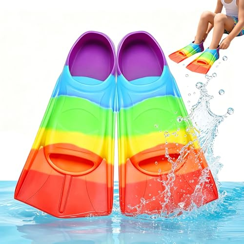Schwimmflossen Kinder, 100% Silikon Schwimmflossen, Kurze Flossen Kinder, Silikon Schnorchelflossen, Kurzschwimmflossen für Training Schwimmtraining Freiwassertraining Schnorcheln