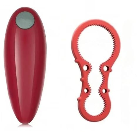 Apriscatole elettrico professionale, un eccellente gadget da cucina, design apriscatole one-touch, adatto for anziani e artrite(Red 2-piece set)