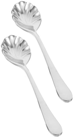Kichvoe 2pcs Stainless Steel Shell Shaped Sugar Spoons with Creative Elegant Design, Easy to Clean Multifunctional Dessert and Coffee Stirring Spoons for Home and Kitchen Use