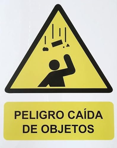 FERRETELIX® Cartel Señal PVC 40 cm x30 cm – ¡Peligro! Caída de objetos – Señal de advertencia obra y seguridad laboral G