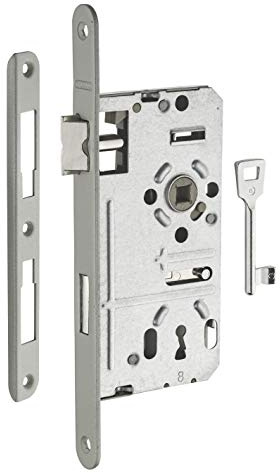 THIRARD - Serrure Encastrable Alsace à Clé pour Porte de Chambre - Droite - Axe 55 mm - Bouts Ronds - Têtière Vernie - 1 Clé - Verrouillage Efficace - Gris