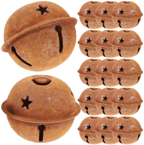 Artibetter 24Pcs Rusty Metal Christmas Bells for Crafts and Xmas Tree Hanging Ornaments Diy Holiday Decorations 1.6 Inch Jingle Bells with Star Hole