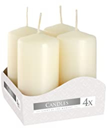 Candele votive Candele a colonna Candele dell'Avvento Avorio, diametro 4 cm, altezza 8 cm, inodore, tempo di combustione lungo 9h, set 4 pezzi (1 scatola)
