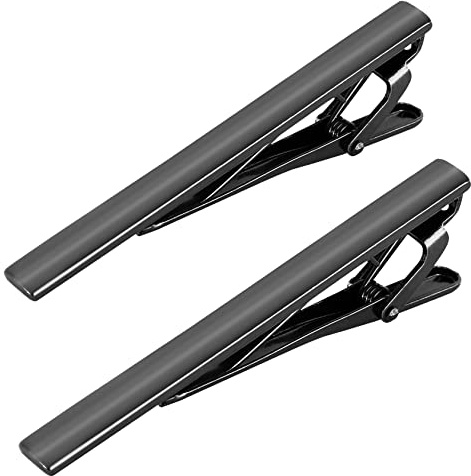 Roctee 2Pcs Black Tie Bar Clip 2.4 Inch, Men’s Tie Tacks Pins Tie Clips Necktie Bar Pinch Clip Set for Regular Normal Size Ties for Men Tie Set Accessories Jewelry Fashion Designs