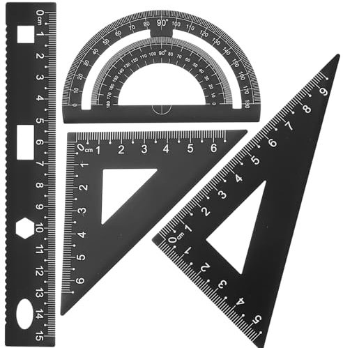 MAGICLULU Metall Lineal Set Robust Für Schüler Mit Dreikantmaßstab Winkelmesser Halbkreiswinkelmesser Schwarz Kompakt Für Schule Büro Zeichnen Und Messen
