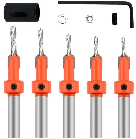 YIXISI 5 Stücke 8mm HSS Kegelsenkerbohrer Set, Kegelsenker Bit, für Holzbearbeitung, Kunststoff, Bohrlöcher, mit Begrenzungsring und Sechskantschlüssel