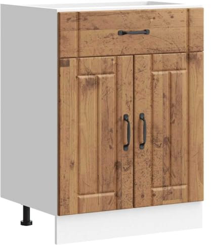 vidaXL Lucca Old Wood Engineered Kitchen Base Cabinet - Adjustable Feet, Ample Storage, Moisture Resistant - Modern Kitchen Unit (60x46x81.5 cm)
