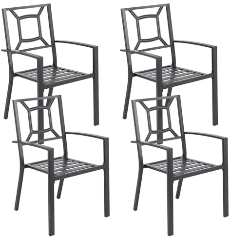UNIONLINE 4er Set Gartenstühle für den Außenbereich, Outdoor-Essstühle, Aluminiumrahmen stapelbarer Terrassenstuhl mit Armlehne für Garten, Hinterhof, Terrasse, Schwarz (4er-Set)