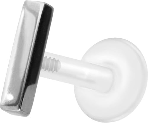 PIERCINGLINE PTFE Labret Ohrpiercing mit 0,9 mm Gewinde + Titan-Aufsatz BALKEN Silberfarben 1,2 x 8 mm