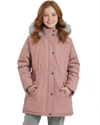 SOLOCOTE Manteau hiver pour filles imperméable veste de ski épaisse à capuche en duvet synthétique long parka pour enfants Rose 13-14 ans