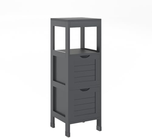 Vicco Midischrank Vilda, Grau, 30 x 89 cm | mit 2 Schubkästen, zur Aufbewahrung von Badaccessoires und Pflegeprodukten