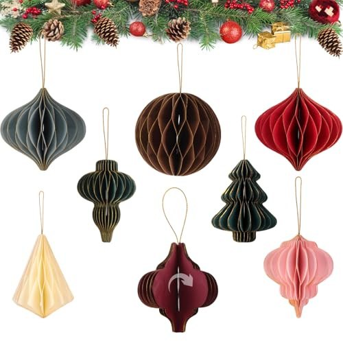 Weihnachten deko,8 Stück Papiersterne zum aufhängen mit Glitzerrand, Baumschmuck Christbaumschmuck Hängende Ornamente Deko für Weihnachtsbaumdekoration, Weihnachtsdeko Hängend (Retro-Stil2)