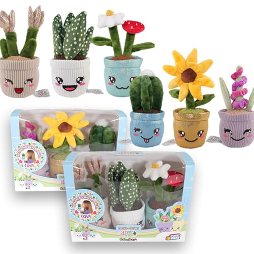 #sbabam Doki Doki 4Ever Green Peluche Plantes Décoratives Lot de 3 Personnages Kawaii en Pots avec Smileys Collection Mini Cactus et Fleurs, Décoration de la Maison, âge 0 Ans