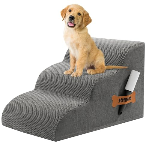 Romrol Dog Stairs Ramp for High Bed, 33D Pet Stairs Steps 15.7” H with Durable Non-Slip Waterproof Fabric Cover, Dog Slope Stairs to Bed for Small Dogs and Cats or Pets Joints, 3-Steps