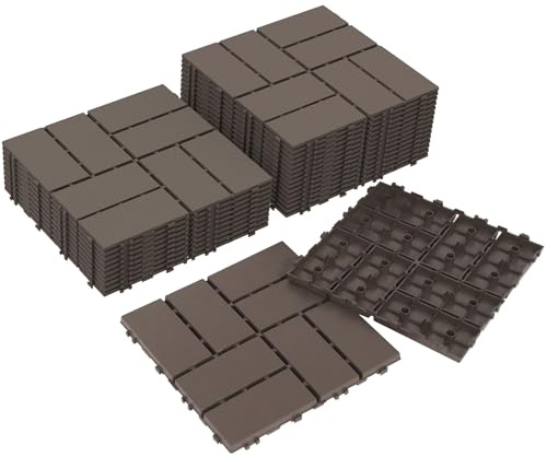 Neoaider Decking Tiles 27Pcs, 12 x 12 Waterproof Outdoor Patio Flooring All-Weather, 27 sq. ft Plastic Interlocking Floor Decking Tile for Garden Porch Poolside Balcony Backyard, Coffee Brown