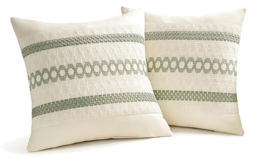 Floruvia 2er-Set Kissenbezüge Salbeigrün Boho Makramee Deko Kissenhüllen Baumwolle Polyester Modern Retro Sofakissen für Wohnzimmer Schlafzimmer Stuhl(45 * 45cm)