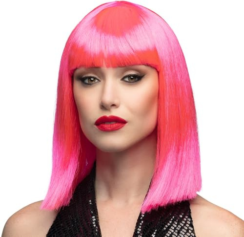 Smiffys 42140 peruk glamourbob, medellängd, slät med lugg, rosa