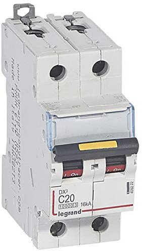 Legrand 409222 Disjoncteur DX³10000 16kA arrivée haute et départ bas à vis, 2P, 230V~ à 400V~, 20A, courbe C, 2 modules