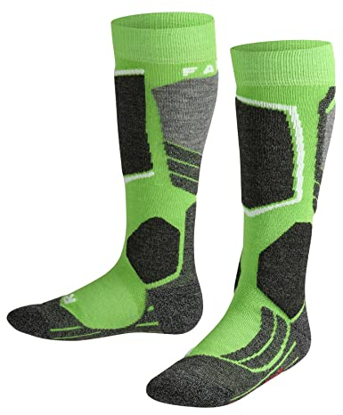 FALKE Unisex Kinder Skisocken SK2 Intermediate K Kh Wolle Funktionsmaterial warm dick 1 Paar, Grün Vivid Green 7231, 35-38