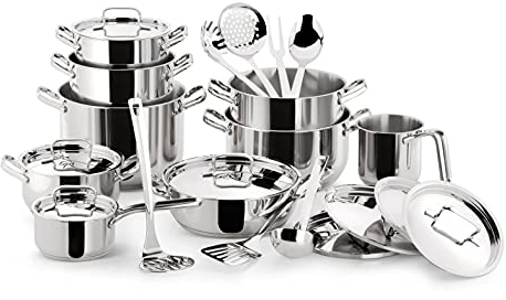 Lagostina Sfiziosa Set di Pentole Induzione, Gas e Forno in Acciaio Inox 18/10, 24 Pezzi, Fondo Lagoseal Plus, con 5 Casseruole, 3 Pentole, Bollilatte, 8 Coperchi, 7 Utensili Cucina