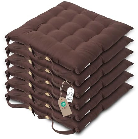 Homescapes 6er Set Stuhlkissen 40x40 cm braun – Sitzkissen Outdoor/Indoor mit Baumwollbezug, Sitzpolster waschbar und Oeko-TEX-Zertifiziert für Esszimmer-, Küchen- & Gartenstühle