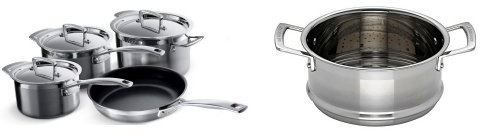 Le Creuset 3-Ply Stainless Steel Saucepan Set of 4 Pieces and 3-Ply Stainless Steel Steamer - Silver