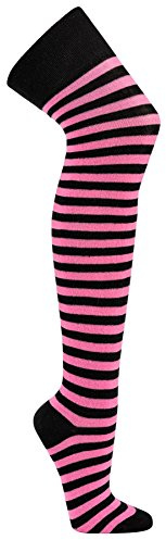 Krautwear® Damstrumpor randiga Overknees strumpor randiga strumpor karneval karneval cosplay 80-talet (svart-rosa)