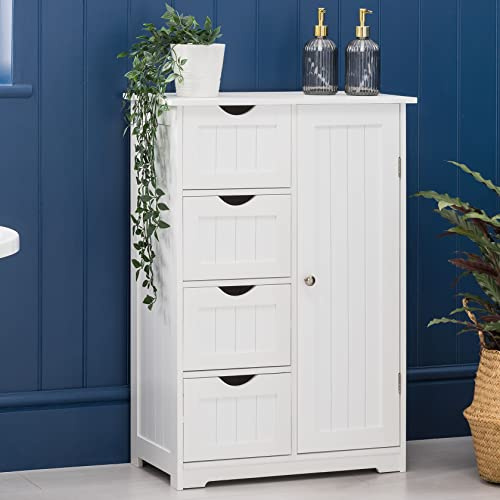 CHRISTOW Bathroom Cabinet, 4 Drawers & Cupboard, White | Floor Standing Bathroom Storage, 4 Shaker-Style Drawers, Cupboard with Shelf, Durable MDF, Fixings Included